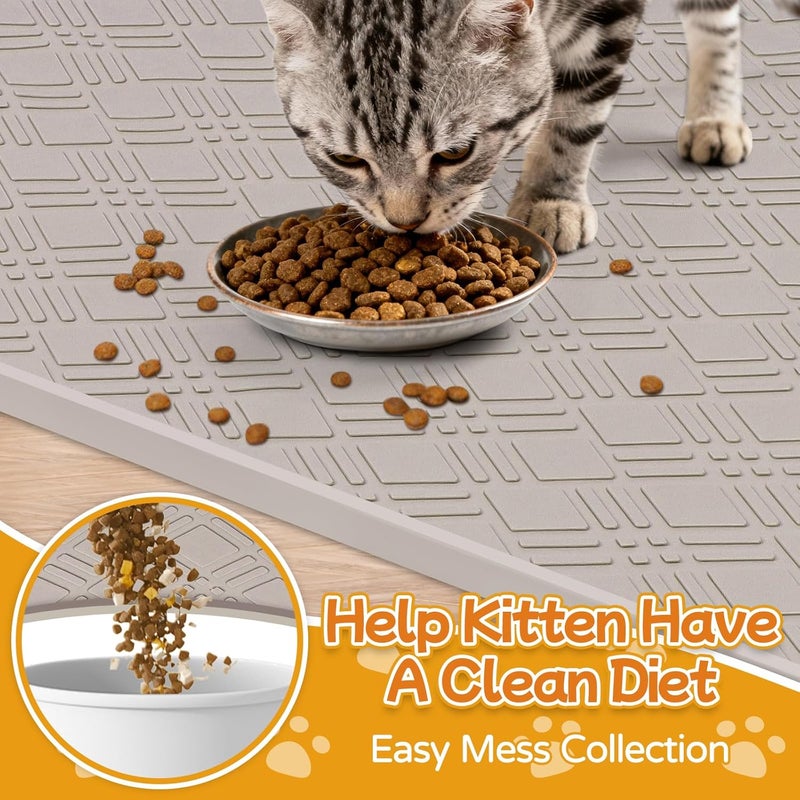 Lanstics Cat Food Mat, 42" x 29" Large Silicone Mat Cat Feeding Mat with Raised Edge Non-Slip Pet Feeding Mat for Food and Water Bowl, Easy to Clean, Floor Protection (Beige) - Image 5